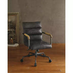 Sedia da scrivania Okak in pelle pieno fiore, sedia direzionale con braccioli in legno e struttura in metallo, sedia elegante e confortevole per casa e ufficio