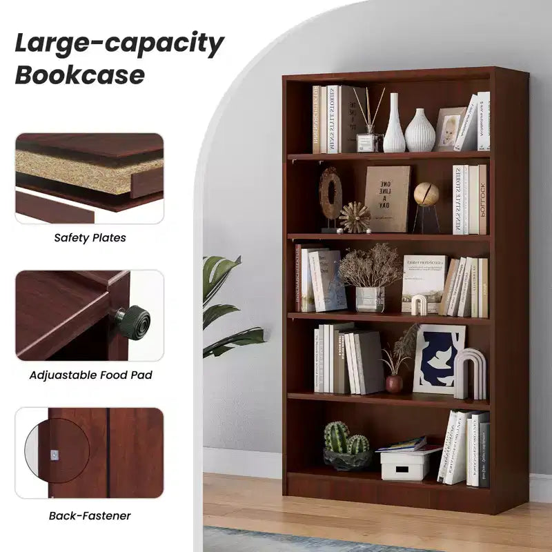 Libreria moderna Okak da 152 cm, con 5 ripiani aperti, organizer autoportante per soggiorno, ufficio