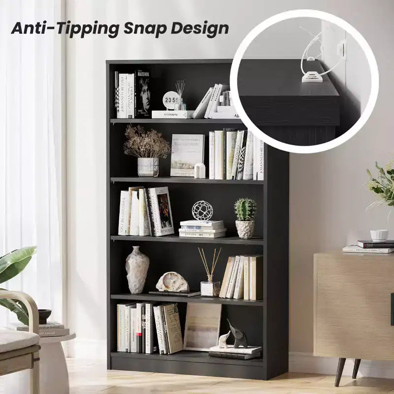Libreria moderna Okak da 152 cm, con 5 ripiani aperti, organizer autoportante per soggiorno, ufficio