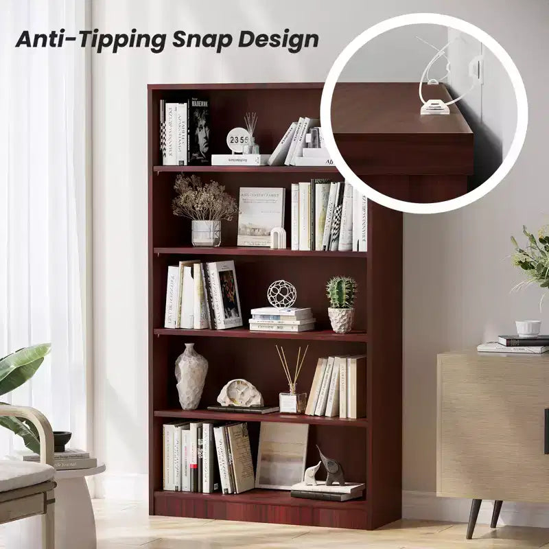 Libreria moderna Okak da 152 cm, con 5 ripiani aperti, organizer autoportante per soggiorno, ufficio