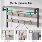 Appendiabiti Panca Scarpiera 183 cm di Altezza, Scarpiera da Ingresso con Scaffale Contenitore e Ganci, Mobiletto Industriale Rimovibile con Cornice in Metallo per la Casa