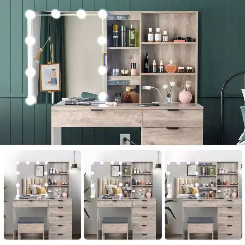 Set Comodino con 6 Cassetti e 2 Ripiani Laminato in Melaminico Grigio Effetto Truciolare