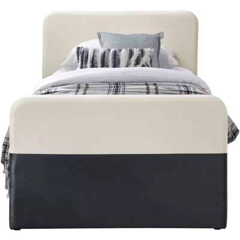 Meridian Furniture, Letto Matrimoniale a Scomparsa/Contenitore in Velluto Nero e Crema Ivy