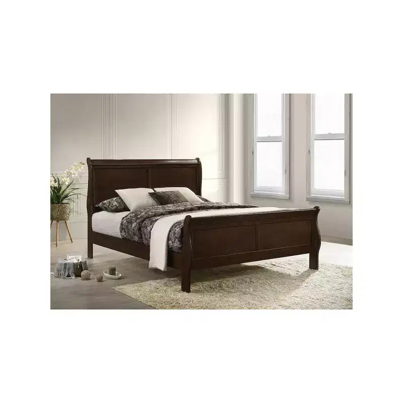 Coaster, letto a slitta king size orientale Louis Philippe in legno color cappuccino