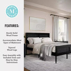 Letto a piattaforma Martha Stewart Jax in legno massello con testiera e pediera in rattan, non richiede rete a molle