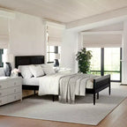 Letto a piattaforma Martha Stewart Jax in legno massello con testiera e pediera in rattan, non richiede rete a molle