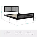 Letto a piattaforma Martha Stewart Jax in legno massello con testiera e pediera in rattan, non richiede rete a molle