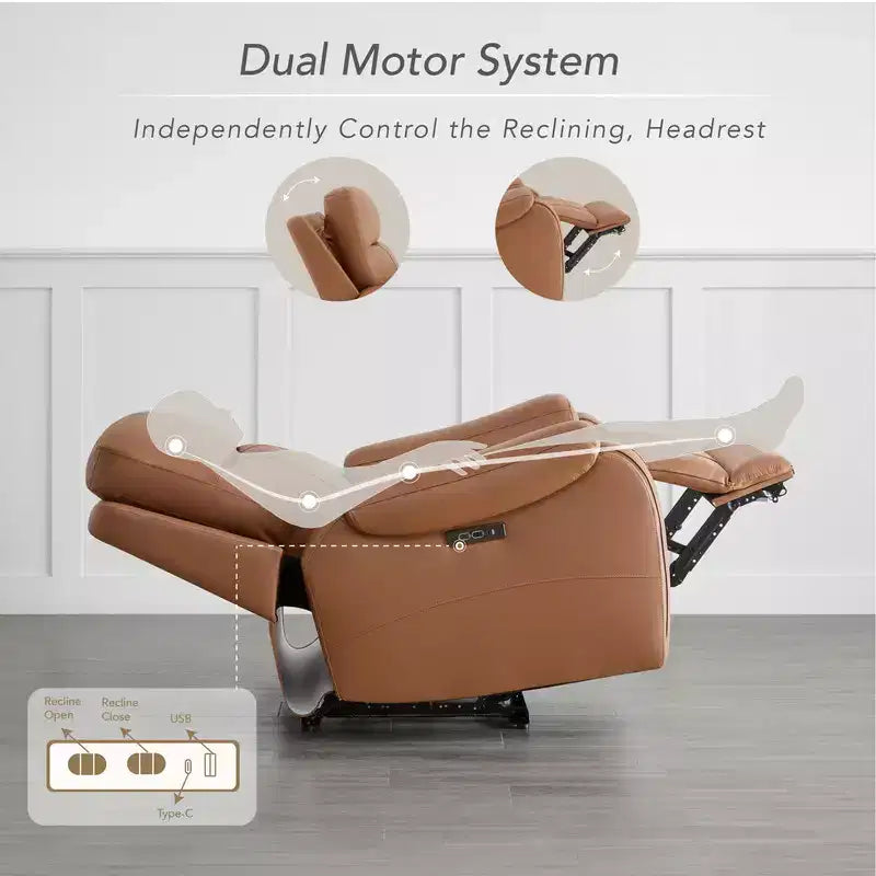 Poltrona reclinabile elettrica zero gravity Spruce & Spring in vera pelle con porte di ricarica