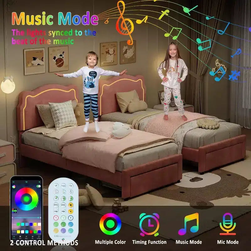 Letto Matrimoniale Smart LED - Testiera Regolabile, Base Imbottita in Velluto, Nessuna Rete a Molle, Doghe in Legno