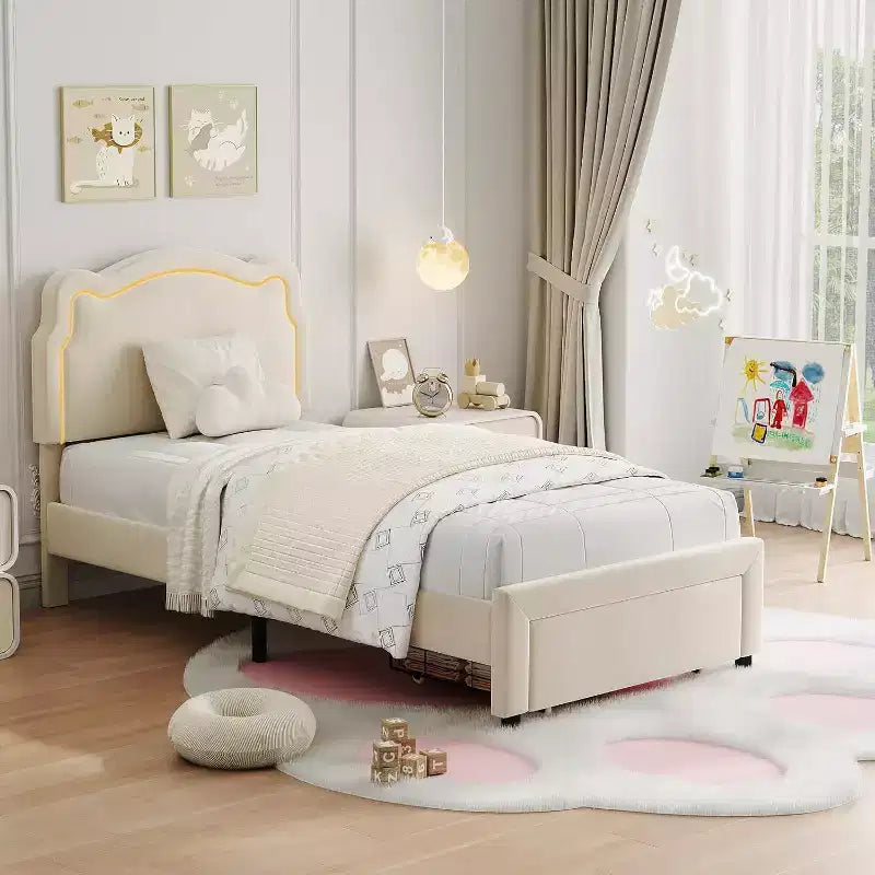 Letto Matrimoniale Smart LED - Testiera Regolabile, Base Imbottita in Velluto, Nessuna Rete a Molle, Doghe in Legno