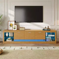 LED TV Stand for TVs up to 90, Modern TV Console Media Console Entertainment Center with Glass Shelves, Natural - ModernLuxe