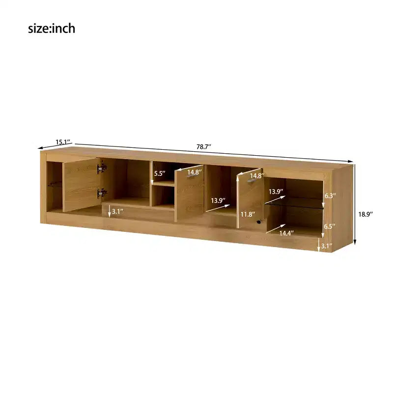 Mobile TV a LED per TV fino a 90 pollici, Consolle TV moderna Media Console Centro di intrattenimento con ripiani in vetro, Naturale - ModernLuxe