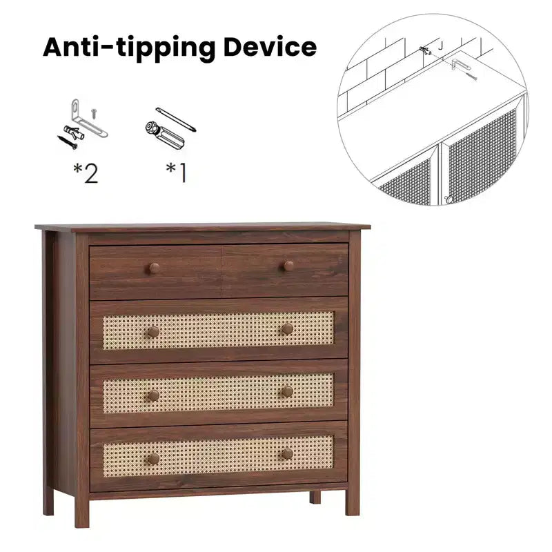 Madia Okak Farmhouse, Credenza con 4 Cassetti, Mobile Contenitore per Soggiorno, Sala da Pranzo, Cucina