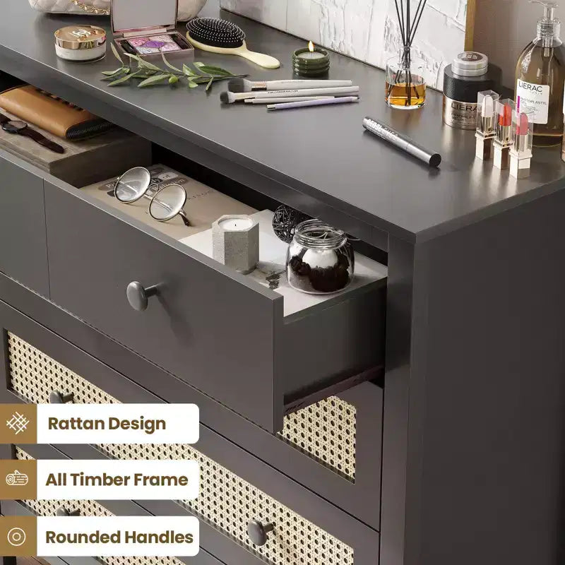 Madia Okak Farmhouse, Credenza con 4 Cassetti, Mobile Contenitore per Soggiorno, Sala da Pranzo, Cucina