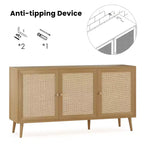 Mobile Credenza Okak, Mobile Buffet con 3 Ante Decorate in Rattan, Mobile Contenitore per Soggiorno, Sala da Pranzo, Cucina