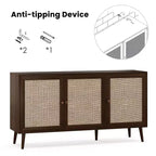 Mobile Credenza Okak, Mobile Buffet con 3 Ante Decorate in Rattan, Mobile Contenitore per Soggiorno, Sala da Pranzo, Cucina