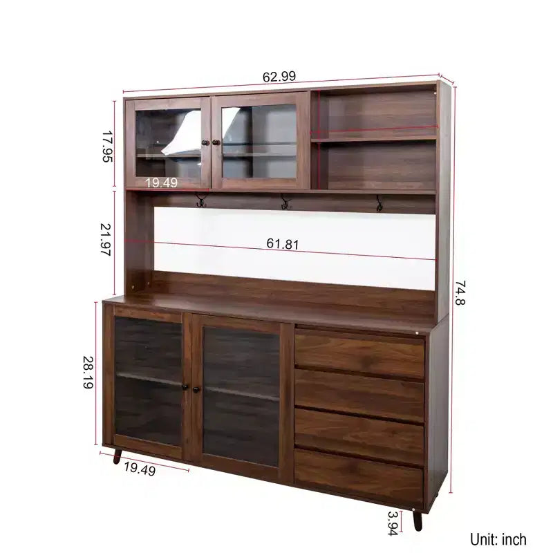 Okak 63in Dispensa, Mobile da Cucina Autoportante con 4 Ante e 4 Cassetti, Mobile Contenitore per Soggiorno, Sala da Pranzo