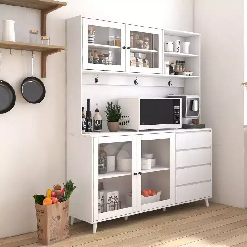 Okak 63in Dispensa, Mobile da Cucina Autoportante con 4 Ante e 4 Cassetti, Mobile Contenitore per Soggiorno, Sala da Pranzo