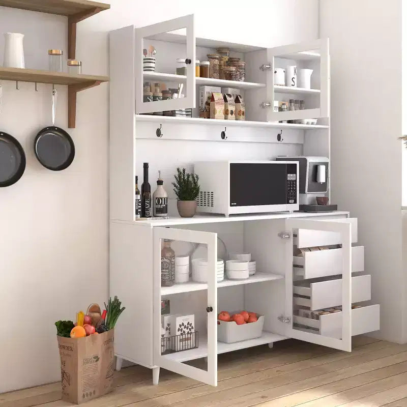 Okak 63in Dispensa, Mobile da Cucina Autoportante con 4 Ante e 4 Cassetti, Mobile Contenitore per Soggiorno, Sala da Pranzo