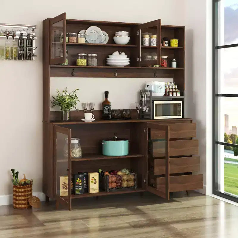 Okak 63in Dispensa, Mobile da Cucina Autoportante con 4 Ante e 4 Cassetti, Mobile Contenitore per Soggiorno, Sala da Pranzo