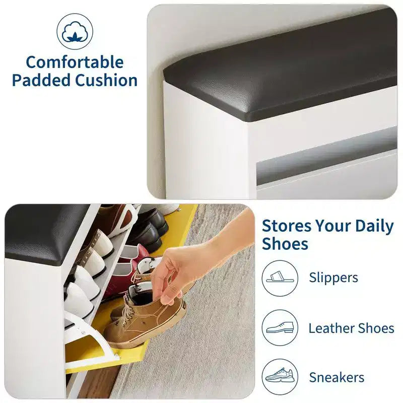 Coolmee Panchina Scarpiera da 80 cm con Cassetto Ribaltabile e Cuscino in PU, Mobile Scarpiera da Ingresso per Corridoio, Camera da Letto, Soggiorno