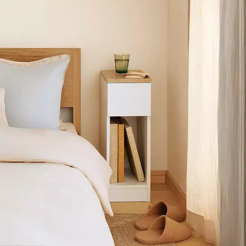 AndMakers Tavolino da Divano Rettangolare 8 in. in Legno con Cassetto, Titanio Bianco
