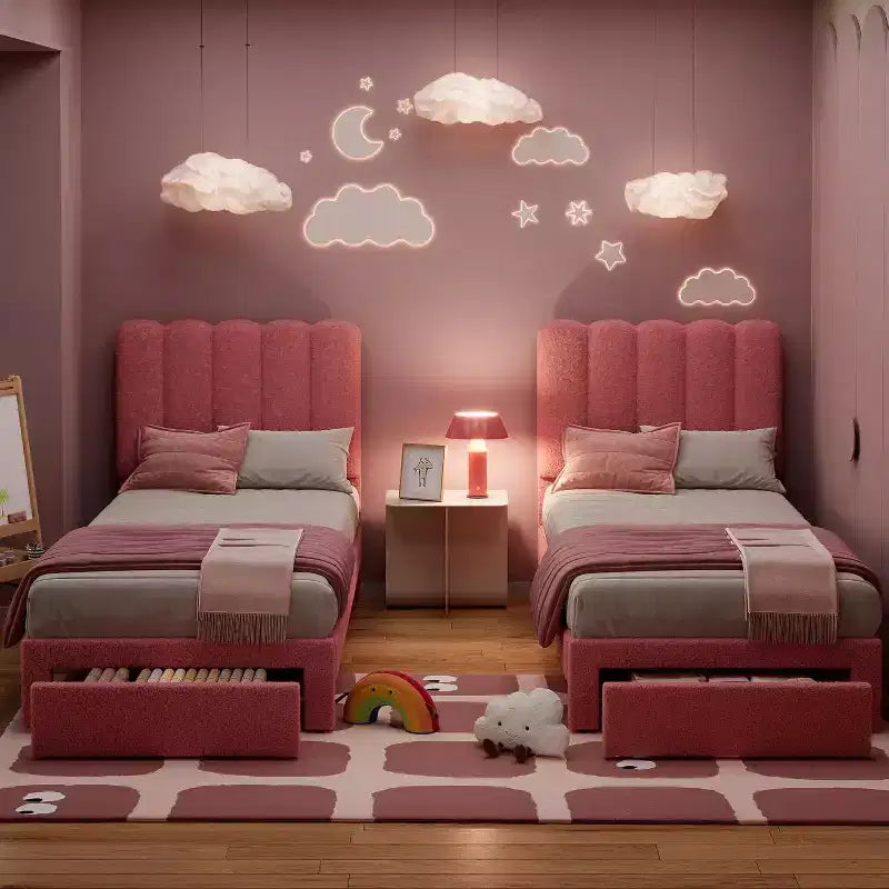 Struttura Letto Singolo in Velluto Beige con Cassetto Contenitore, Testiera, Supporto a Doghe, Senza Rete a Molle, Silenzioso, Facile da Montare