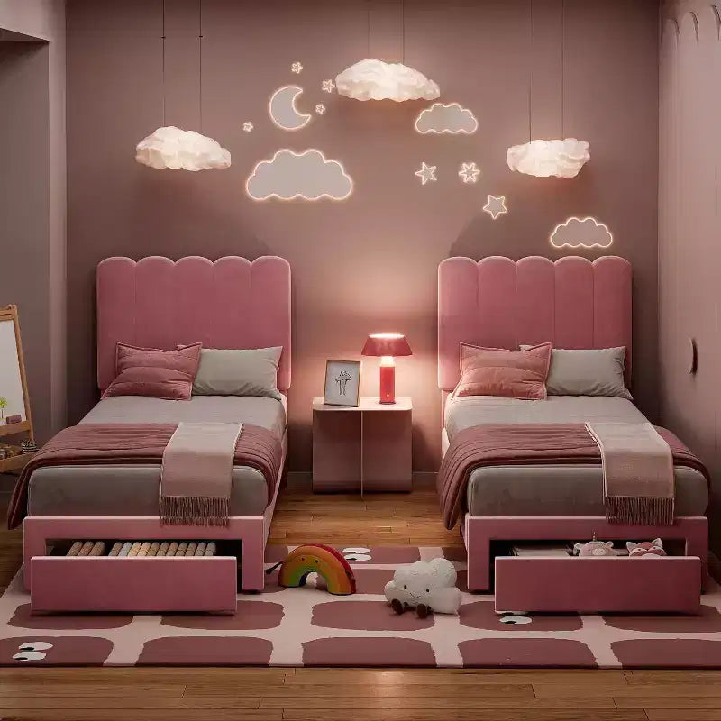 Struttura Letto Singolo in Velluto Beige con Cassetto Contenitore, Testiera, Supporto a Doghe, Senza Rete a Molle, Silenzioso, Facile da Montare