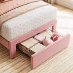Struttura Letto Singolo in Velluto Beige con Cassetto Contenitore, Testiera, Supporto a Doghe, Senza Rete a Molle, Silenzioso, Facile da Montare