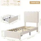 Struttura Letto Singolo in Velluto Beige con Cassetto Contenitore, Testiera, Supporto a Doghe, Senza Rete a Molle, Silenzioso, Facile da Montare