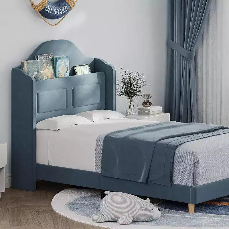 Telaio letto singolo in velluto rosa con testiera a libreria, funzione luce, contenitore, senza rete a molle, facile montaggio
