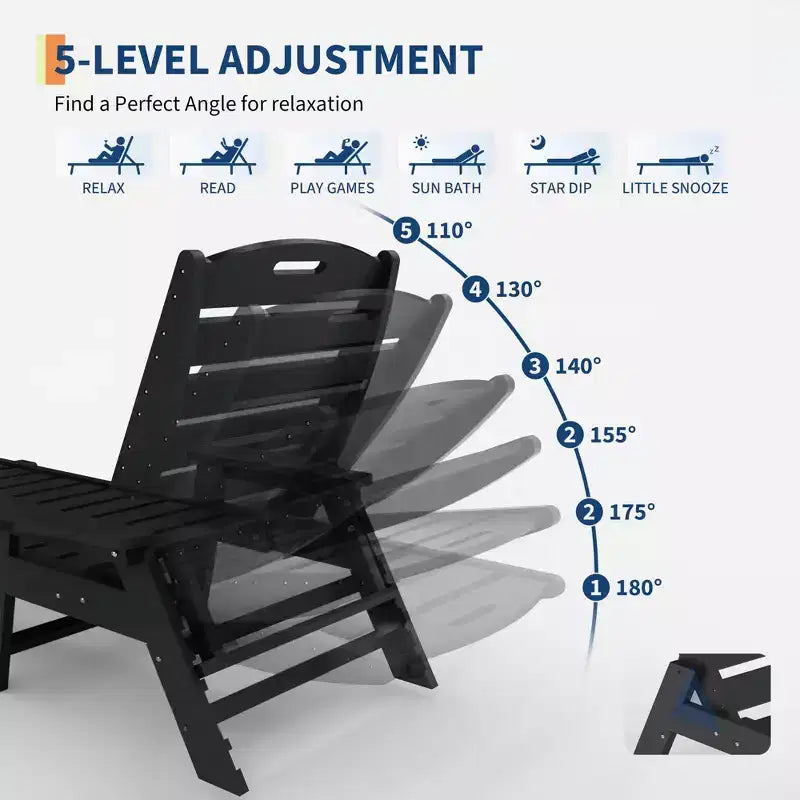 Sdraio da patio in polietilene ad alta densità, sdraio extra large a 5 posizioni con portabicchieri, sdraio da piscina in resina per uso esterno