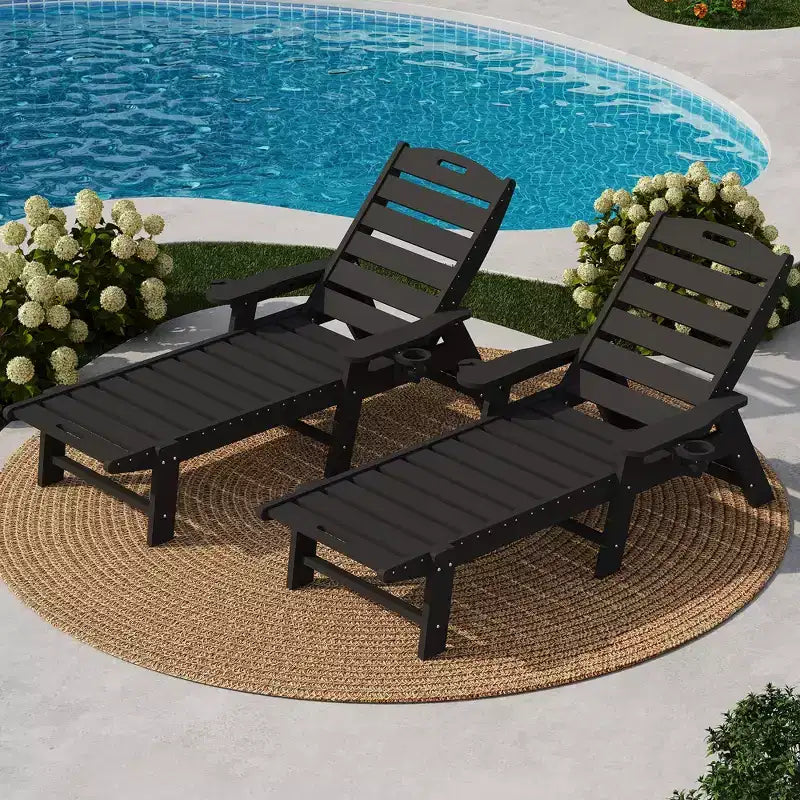 Sdraio da patio in polietilene ad alta densità, sdraio extra large a 5 posizioni con portabicchieri, sdraio da piscina in resina per uso esterno