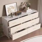 COZONY Cassettiera a 7 cassetti con maniglie dorate, mobile moderno in legno con gambe in metallo, organizer bianco per camera da letto, soggiorno, corridoio