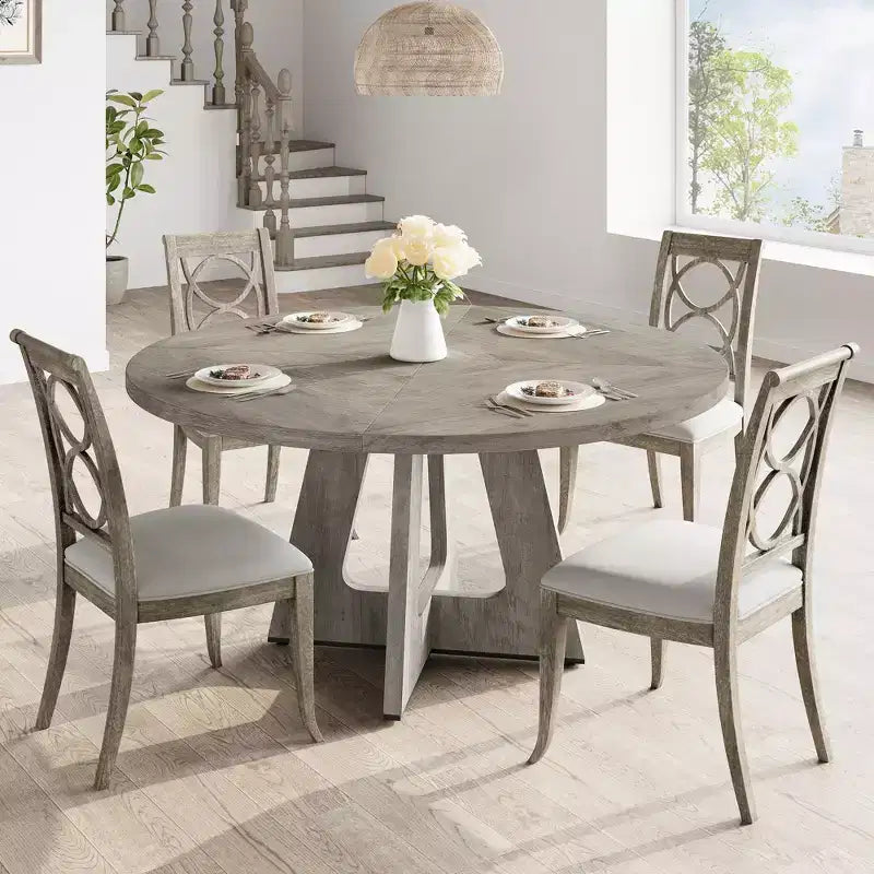 Tavolo da pranzo 47 per 4-6 persone, rotondo con piano in legno e base a piedistallo per sala da pranzo, cucina (sedie non incluse)