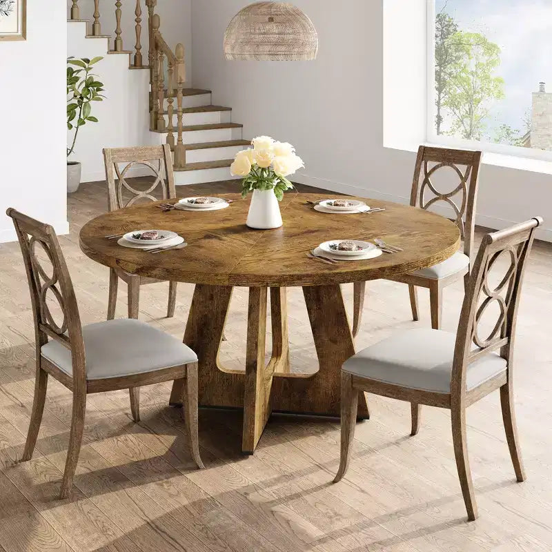 Tavolo da pranzo 47 per 4-6 persone, rotondo con piano in legno e base a piedistallo per sala da pranzo, cucina (sedie non incluse)
