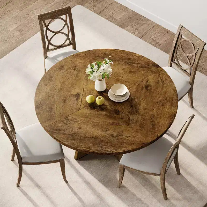 Tavolo da pranzo 47 per 4-6 persone, rotondo con piano in legno e base a piedistallo per sala da pranzo, cucina (sedie non incluse)