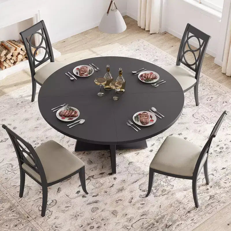 Tavolo da pranzo 47 per 4-6 persone, rotondo con piano in legno e base a piedistallo per sala da pranzo, cucina (sedie non incluse)