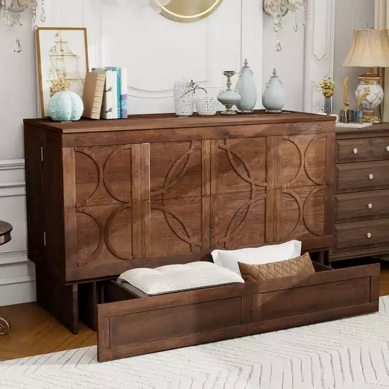 Letto a scomparsa Keloyid Haimyy Queen con struttura in legno massiccio, caricatore integrato e cassetto robusto