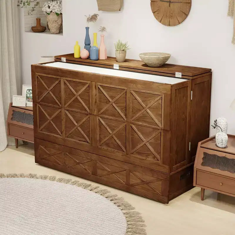 Letto a scomparsa Keloyid Haimyy Queen con struttura in legno massiccio, caricatore integrato e cassetto robusto