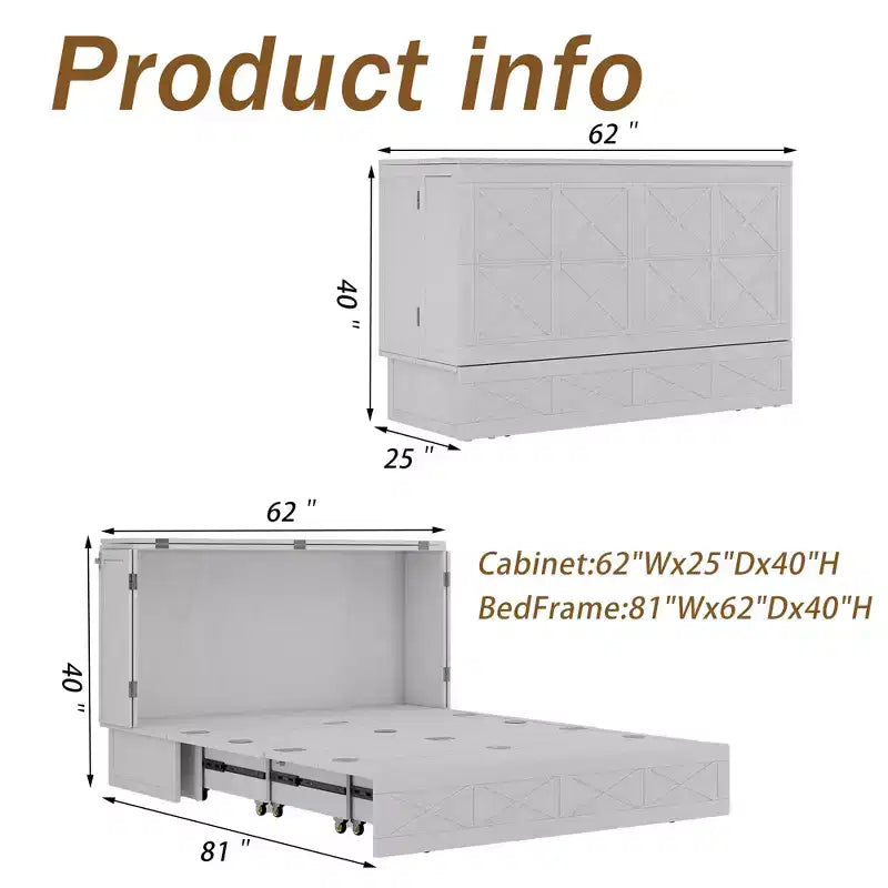 Letto a scomparsa Keloyid Haimyy Queen con struttura in legno massiccio, caricatore integrato e cassetto robusto