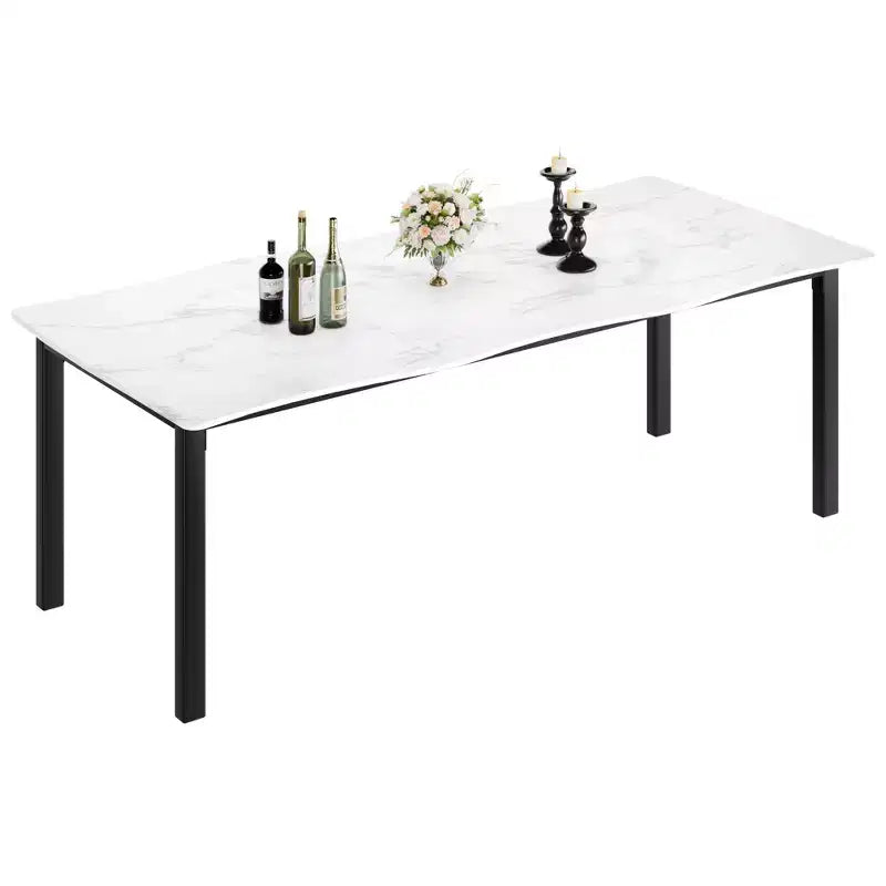 Tavolo da pranzo rettangolare da 71/78 per 6-8 persone con bordo irregolare a onda e struttura in metallo, impermeabile e antigraffio, versatile per mangiare/lavorare/studiare