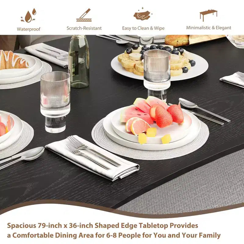 Tavolo da pranzo rettangolare da 71/78 per 6-8 persone con bordo irregolare a onda e struttura in metallo, impermeabile e antigraffio, versatile per mangiare/lavorare/studiare