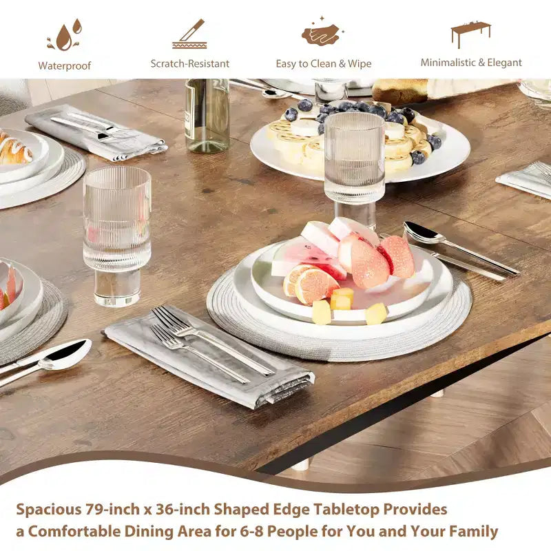 Tavolo da pranzo rettangolare da 71/78 per 6-8 persone con bordo irregolare a onda e struttura in metallo, impermeabile e antigraffio, versatile per mangiare/lavorare/studiare