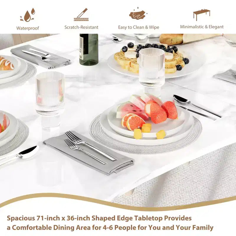 Tavolo da pranzo rettangolare da 71/78 per 6-8 persone con bordo irregolare a onda e struttura in metallo, impermeabile e antigraffio, versatile per mangiare/lavorare/studiare