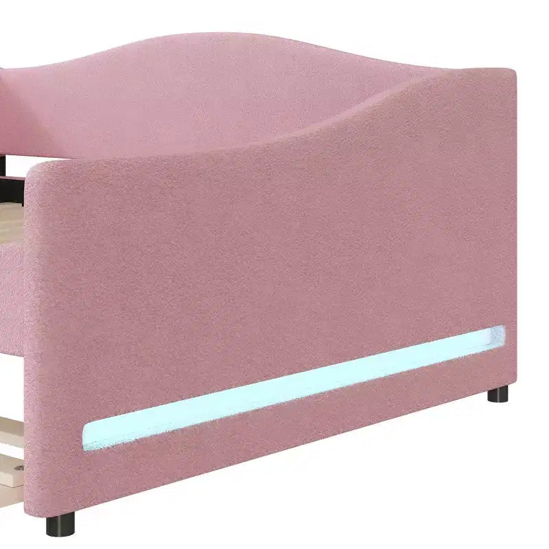 Bellemave Divano Letto Imbottito Una Piazza e Mezza con Letto Estraibile, Struttura in Pile Teddy, Divano Letto Trapuntato con Luci a LED per Camera da Letto, Soggiorno, Ospiti, Rosa