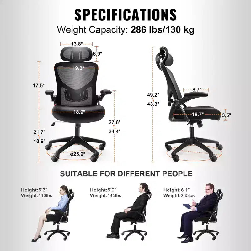 Okak Sedia da Ufficio Ergonomica con Supporto Lombare Regolabile, Sedia da Computer Imbottita con Poggiatesta e Braccioli Regolabili per Casa, Ufficio