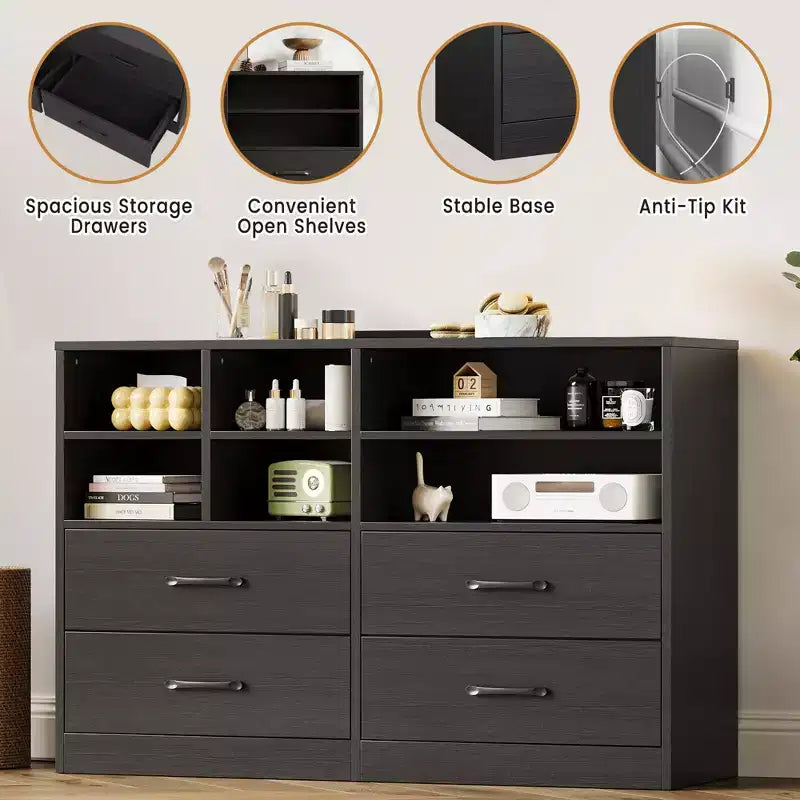 COZONY Cassettiera a 4 Cassetti con 6 Scomparti, Organizzatore Moderno Multi-Spazio per Camera da Letto e Soggiorno