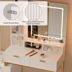 COZONY Scrivania da trucco bianca con luci a 3 modalità e sgabello, tavolo da trucco con 5 cassetti e specchio