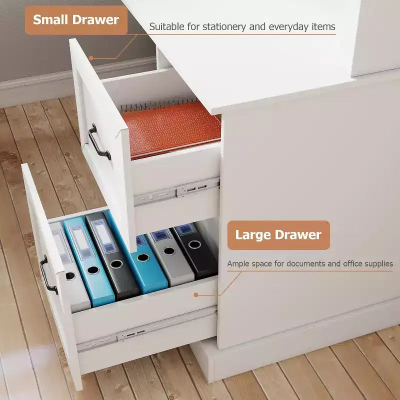 Zevemomo Scrivania a L da 60 con libreria e cassetti, Scrivania angolare per computer con ripiani a giorno, per ufficio o camera da letto, Bianco moderno